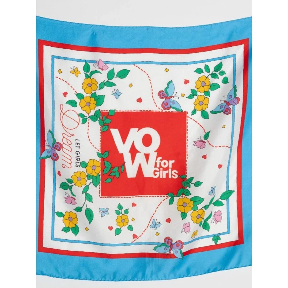 By Biehle Blue Red VOW for Girls 100% Silk Square Scarf